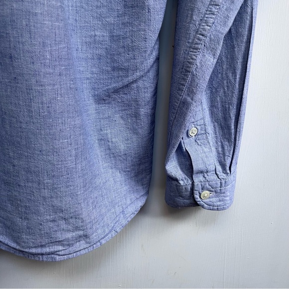 Oliver Spencer Shirt Size 15.5" Blue Long Sleeve Button Cuff Cotton Linen Blend - Picture 8 of 11